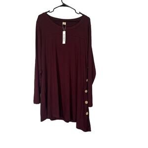 iGENJUN Maroon Button Detail Long Sleeve Shirt Dress Women Sz 2XL